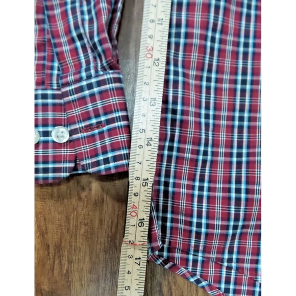 Lands End Shirt Mens Medium Blue Red Plaid Long Sleeve Button Front - Picture 7 of 12